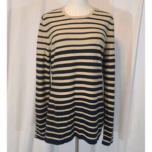 J. McLaughlin Brown Cream Striped Textured Pullover Sweater Medium